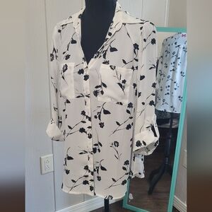 Floral Print Women's Blouse - Black and White